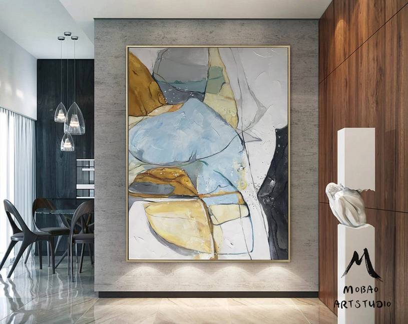 Shipping Gold Blue Gray Abstract Canvas Wall Art QQ73M wall art